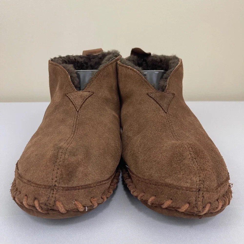 LL Bean Wicked Good Slippers Suede Leather Shearling Lined Ankle Brown‎ Mens 9 M